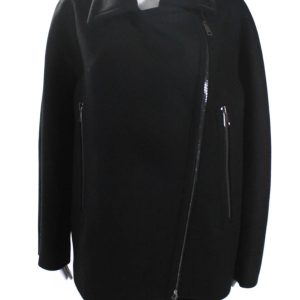 Mantu Damen asymmetrische kompakte Wolle voll Zip Mantel Jacke schwarz – 7833672810556