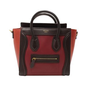 Celine Nano Gepäcktasche aus rotem und schwarzem Kalbsleder