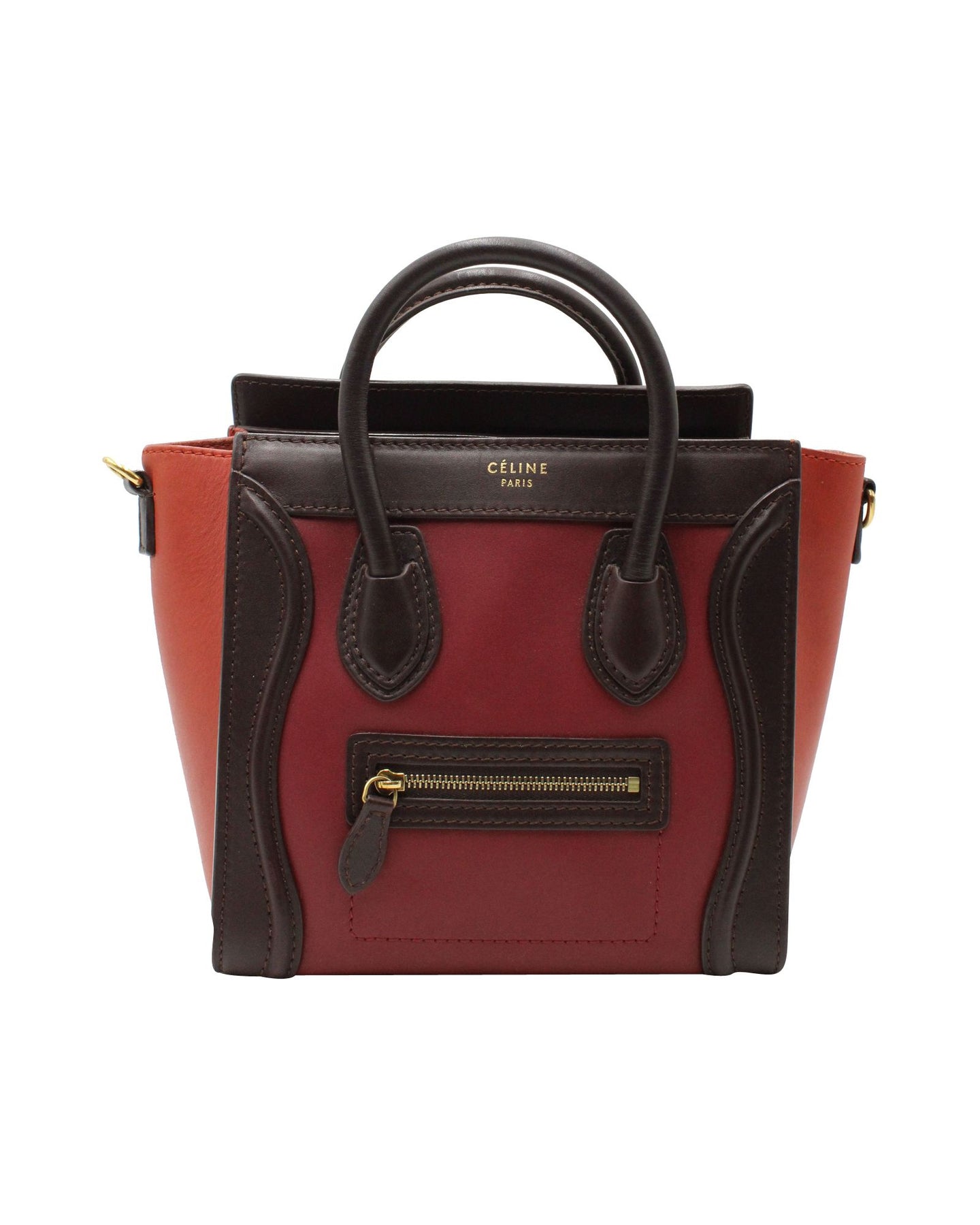 Celine Nano Gepäcktasche aus rotem und schwarzem Kalbsleder