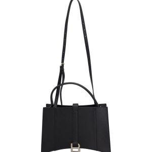 Balenciaga Kleine Sanduhr East-West Tragetasche aus schwarzem genarbtem Kalbsleder