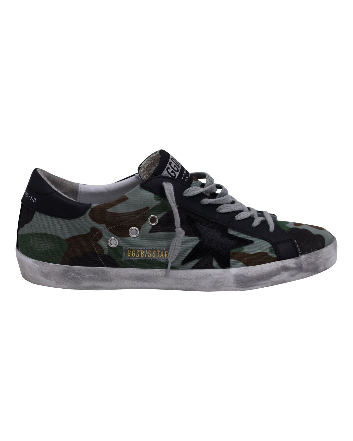 Golden Goose Superstar Camo Sneaker aus grüner Baumwolle und schwarzem Leder