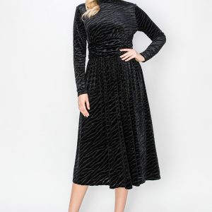 schwarzes Kleid aus Samt-Midi – 7833636896828