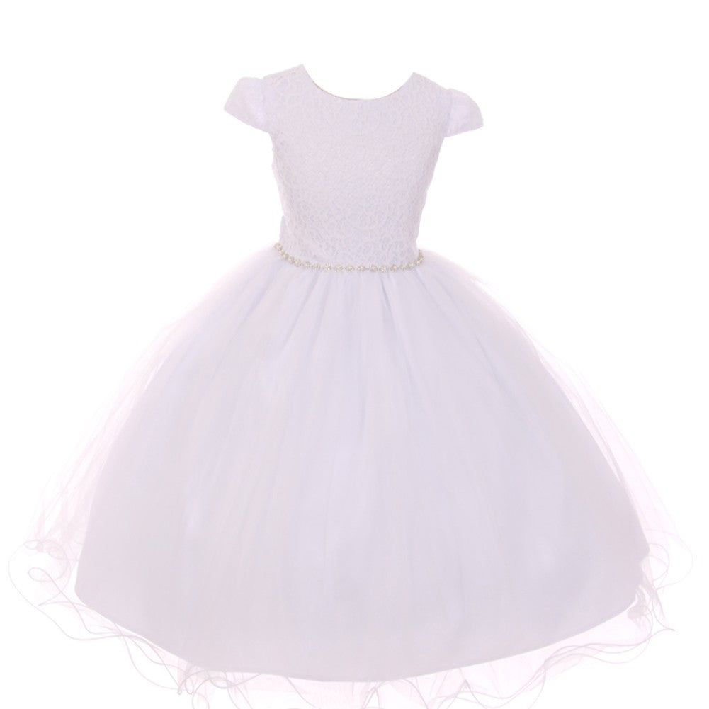 Große Mädchen weiß Satin Tüll Strass Besatz Communion Kleid 7-20