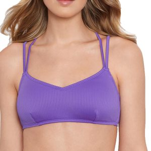 Damen gerippt Abnehmbare Padding Bikini Badeoberteil