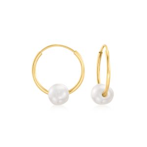 RS Pure Von Ross-Simons 5-6mm kultivierte Perle abnehmbare Creolen in 14kt Gelbgold