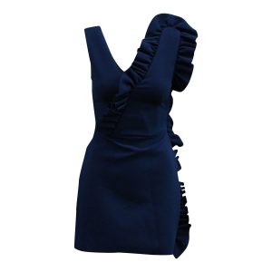 MSGM Asymmetrical Rüschen Kleid in Marineblau Polyester – 7833660096572