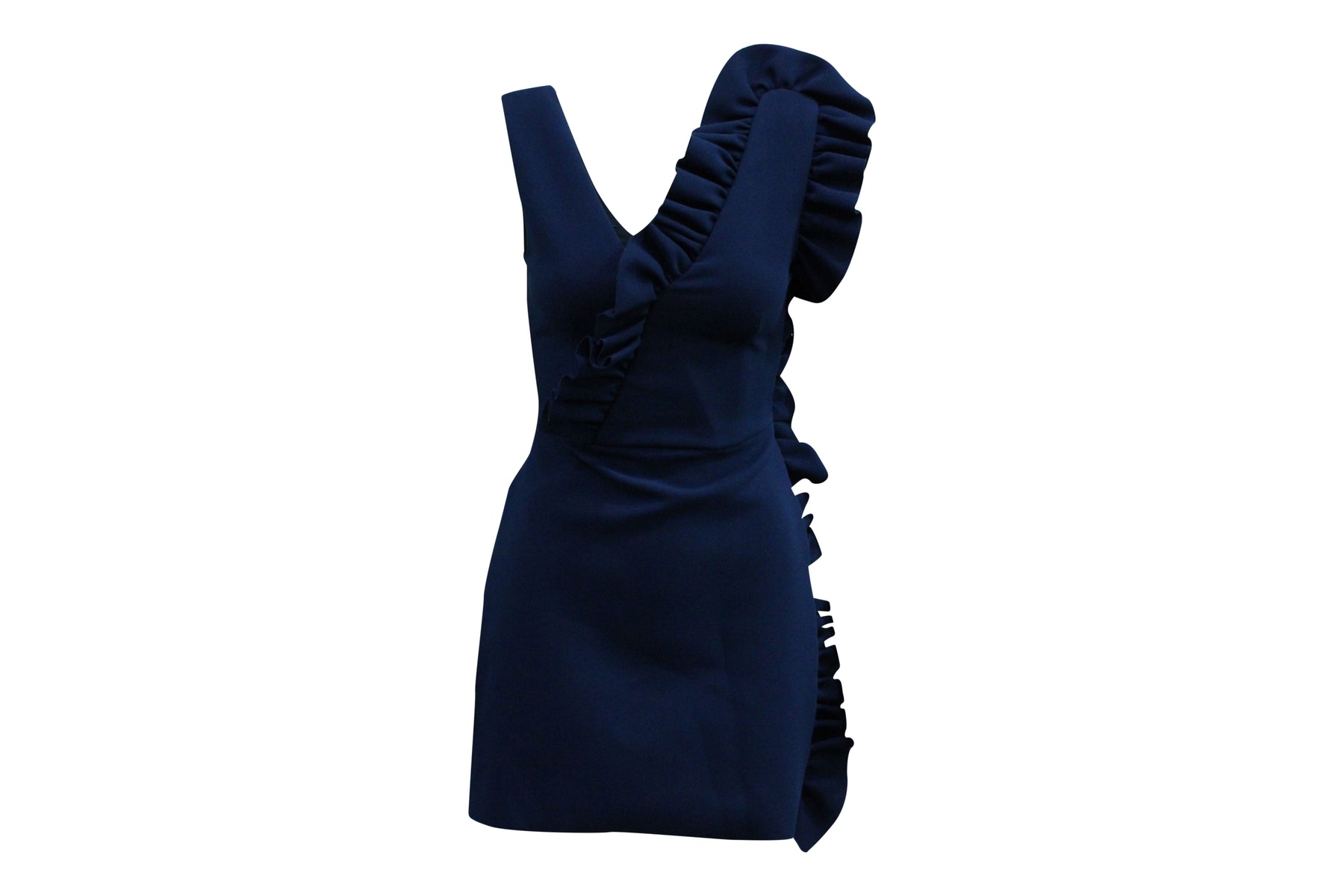 MSGM Asymmetrisches Rüschenkleid aus dunkelblauem Polyester