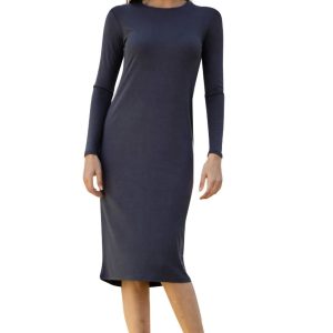 Basic geripptes Kleid in grau