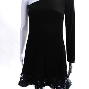 CD Greene Damen eine Schulter langen Ärmel Pailletten Trimm Kleid schwarz – 7833667665980