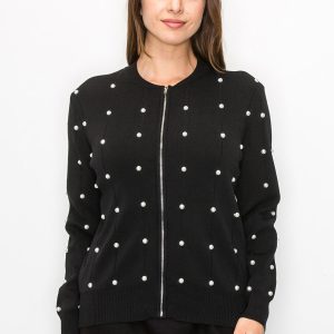 Pearl Embellished schwarze Strickjacke – 7833665503292