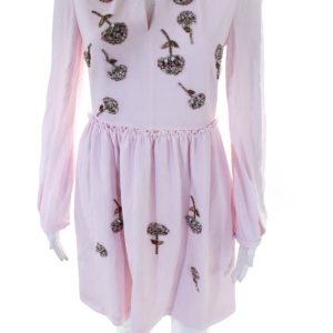 Dice Kayek Damen langen Ärmel mit Strass Perlen Blume Kleid rosa – 7833641123900