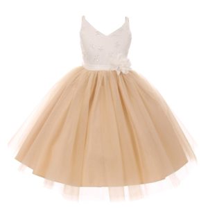 kleine Mädchen Champagner Perlen Spitze V-Ausschnitt besonderen Anlass Kleid 2-6