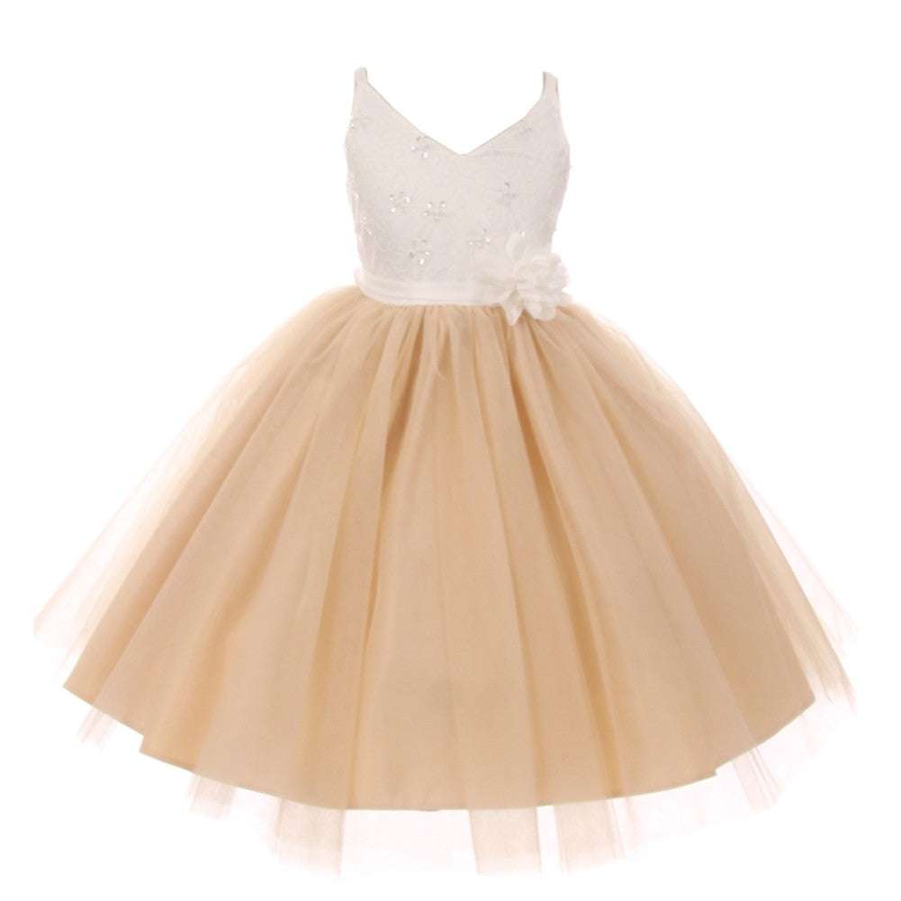 Kleine Mädchen Champagner Perlen Spitze V-Ausschnitt Kleid für besondere Anlässe 2-6