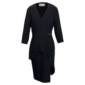 Jason Wu Dashed Pinstripe Midi Peplum Kleid in schwarzer Viskose – 7833688571964