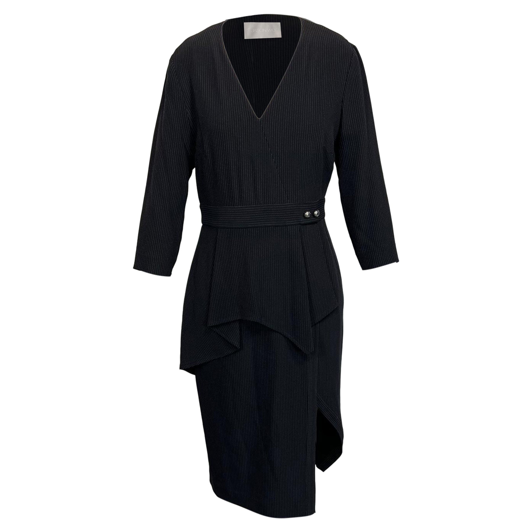 Jason Wu Gestrichene gestreifte Midi-Peplum-Kleid in schwarzer Viskose