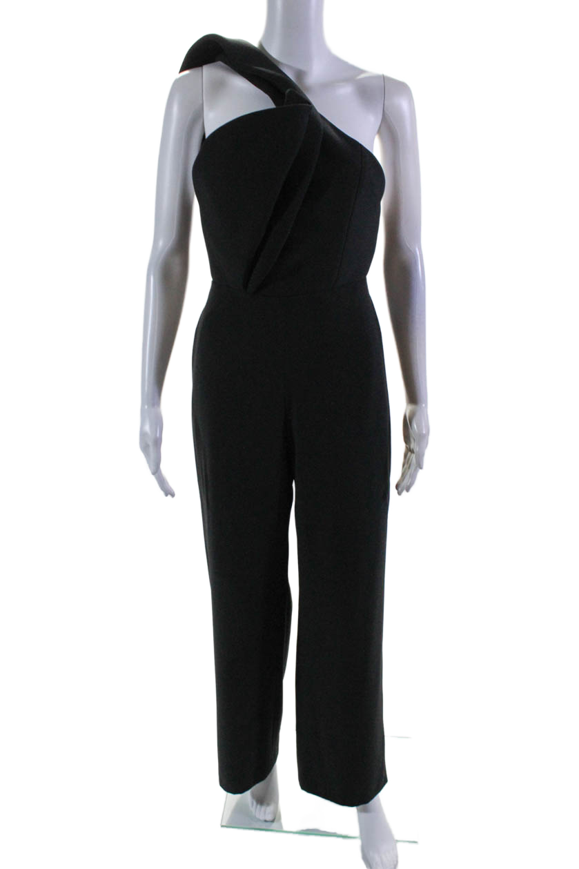 Brandon Maxwell Damen Schwarz Ein Schulter Ärmellos Weites Bein Jumpsuit
