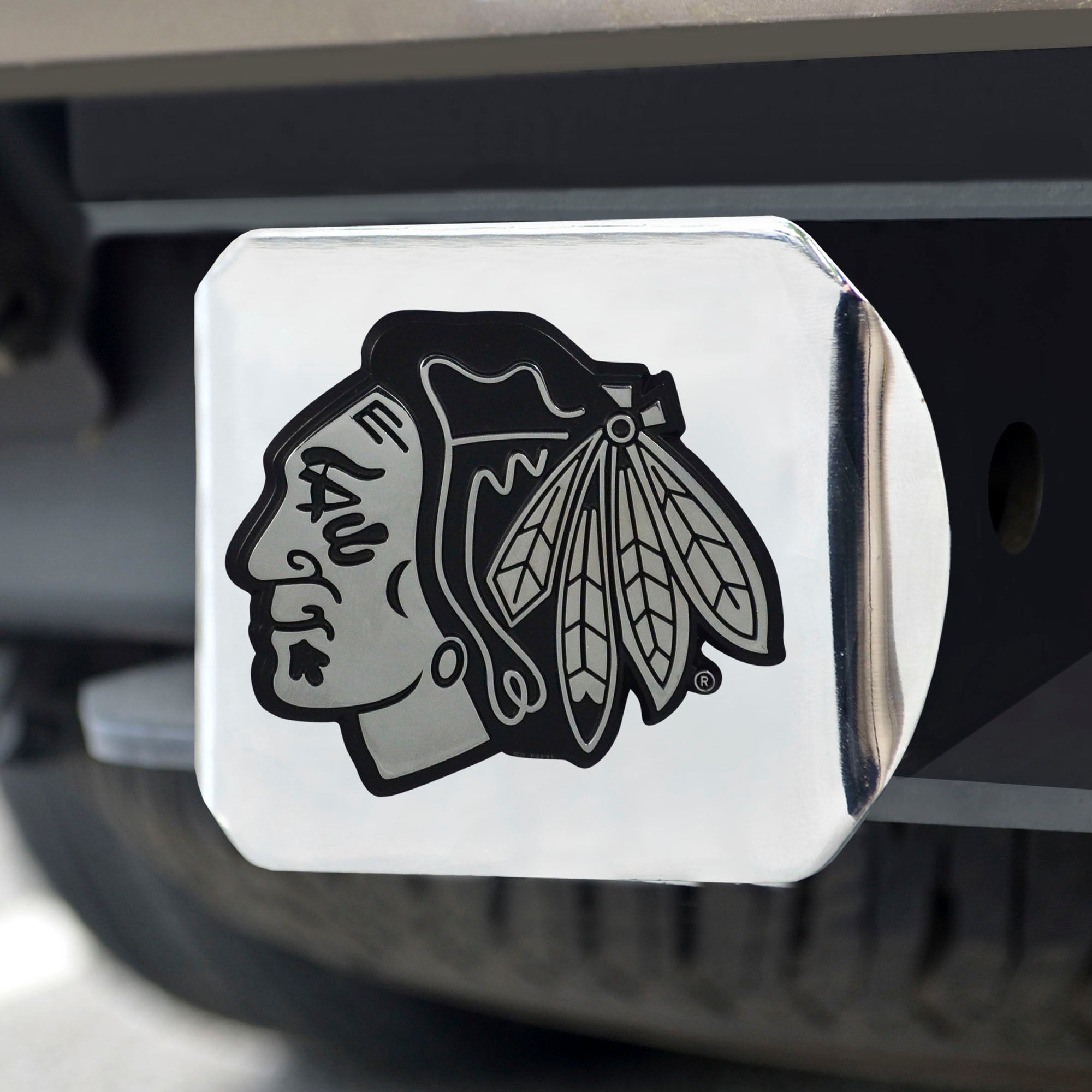 Fanmats Chicago Blackhawks Chrom Metall Hitch Cover mit Chrom Metall 3D Emblem
