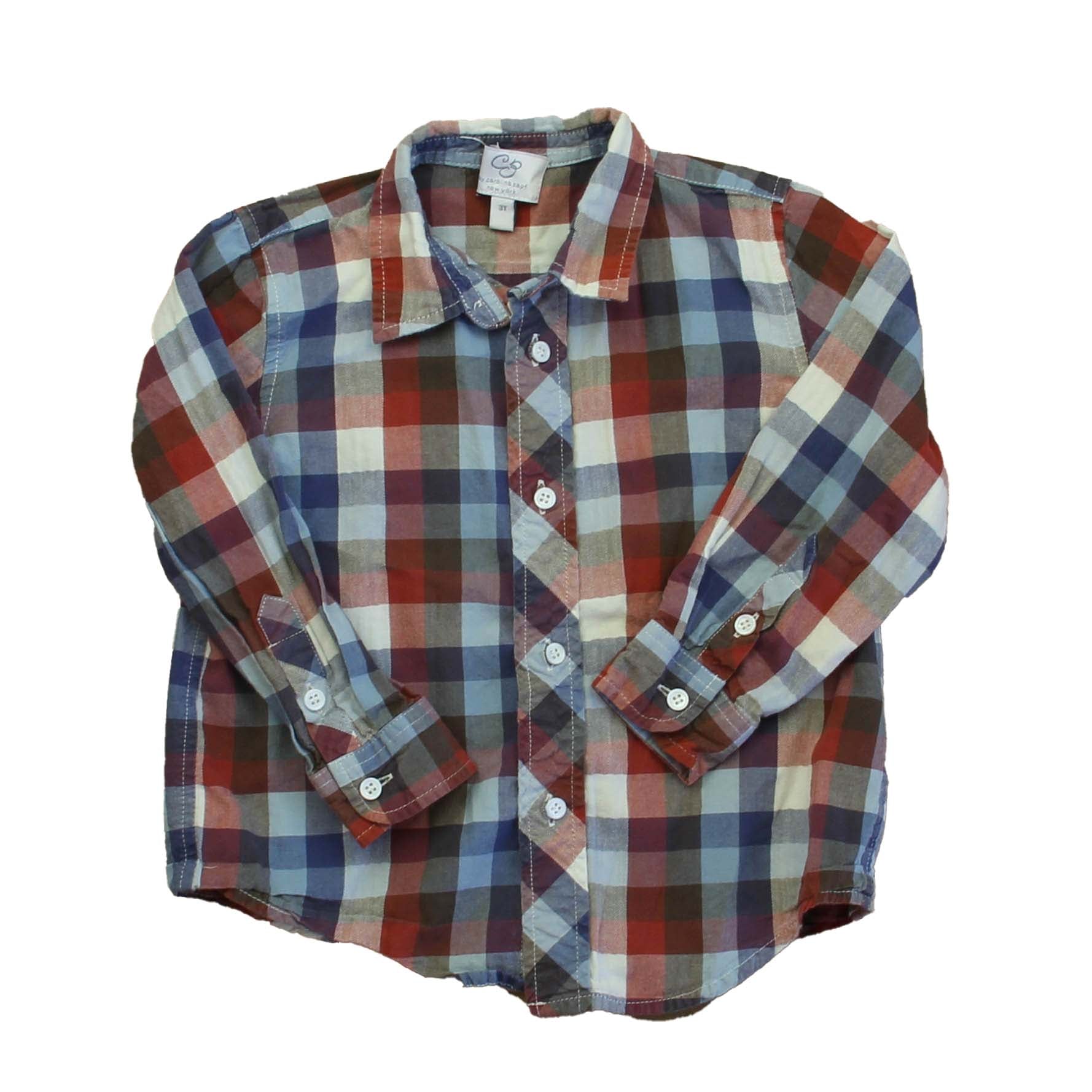 Carolina Zapf Jungen Blau – Rot Check mit Knopfleiste Langarm