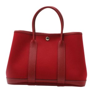 Hermes Garden Party 30 TPM Tasche aus rotem Leinen und Leder – 7833668321340
