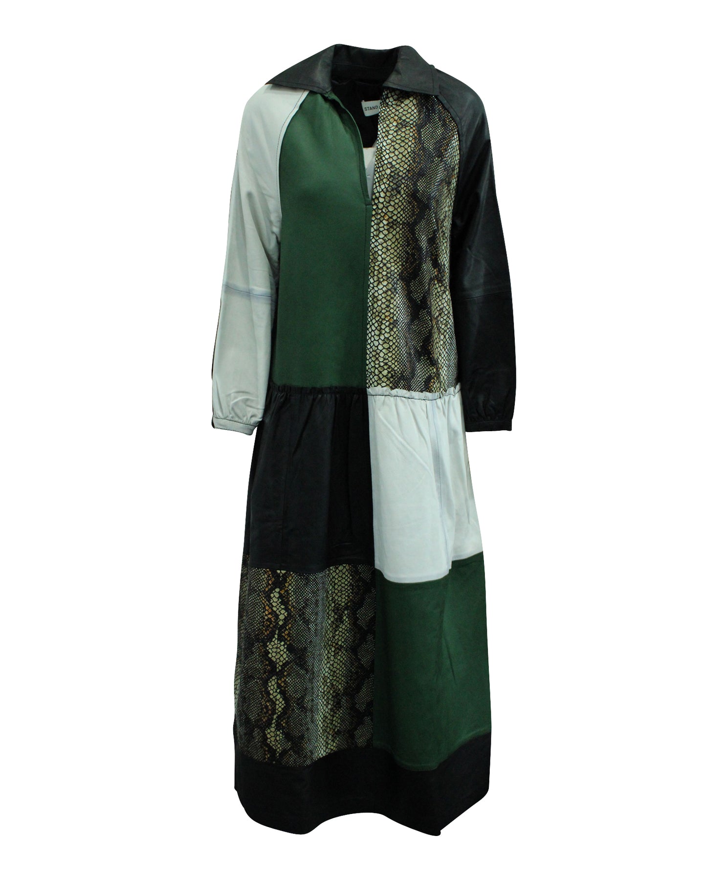 Stand Studio Gilda Paneled Leder Maxikleid in schwarzem Leder – 7833640796220