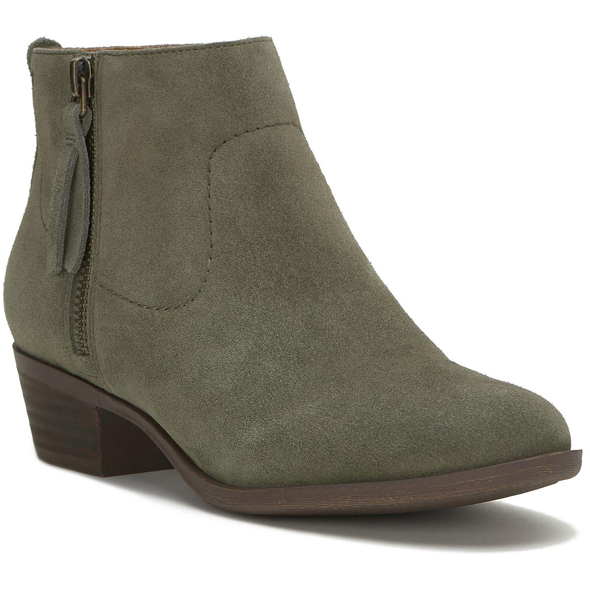 Leder niedrige Block Absatz Mandel Toe Knöchel Bootie
