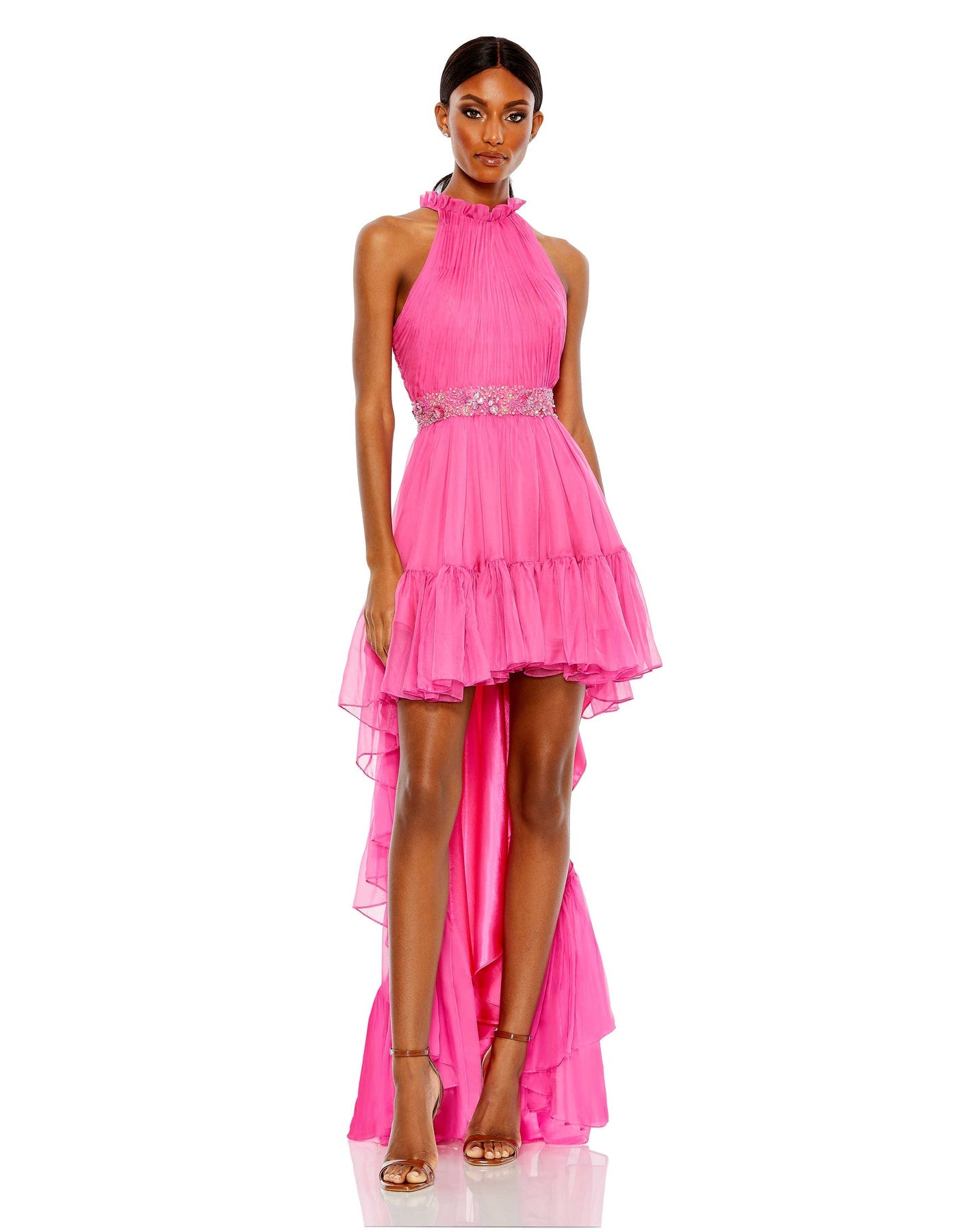 Halter Hals hoch niedrig flowy Kleid