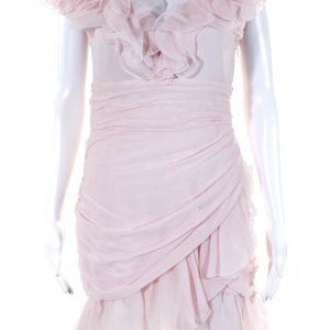 Giambattista Valli Damen Chiffon ärmellos v Hals Mantel Kleid rosa – 7833609502780