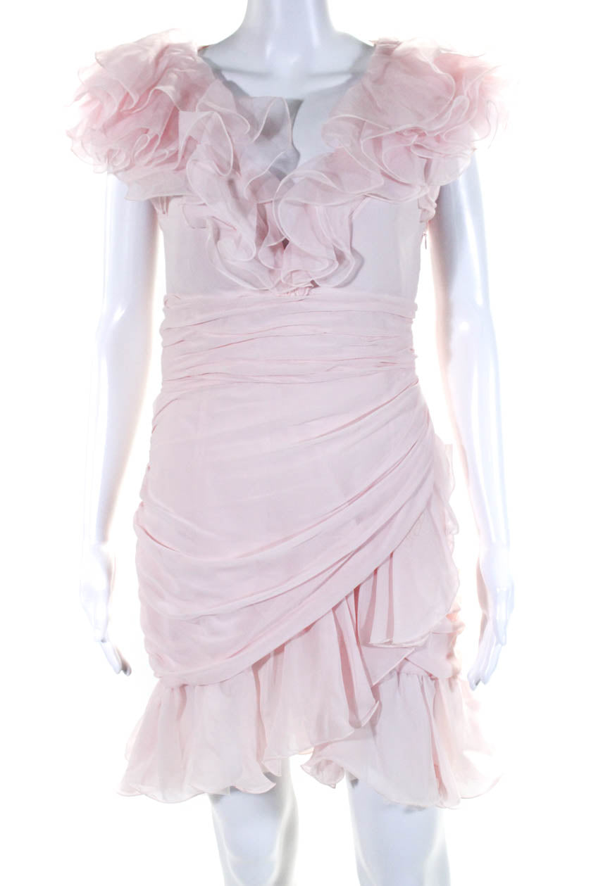 Giambattista Valli Damen Chiffon ärmellosen V-Ausschnitt Mantel Kleid Rosa