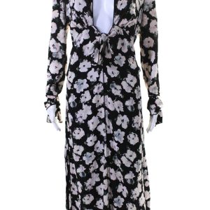 Proenza Schouler Damen Seide mit Blumenmuster Tauch doppelt Schlitz Maxikleid schwarz – 7833607635004