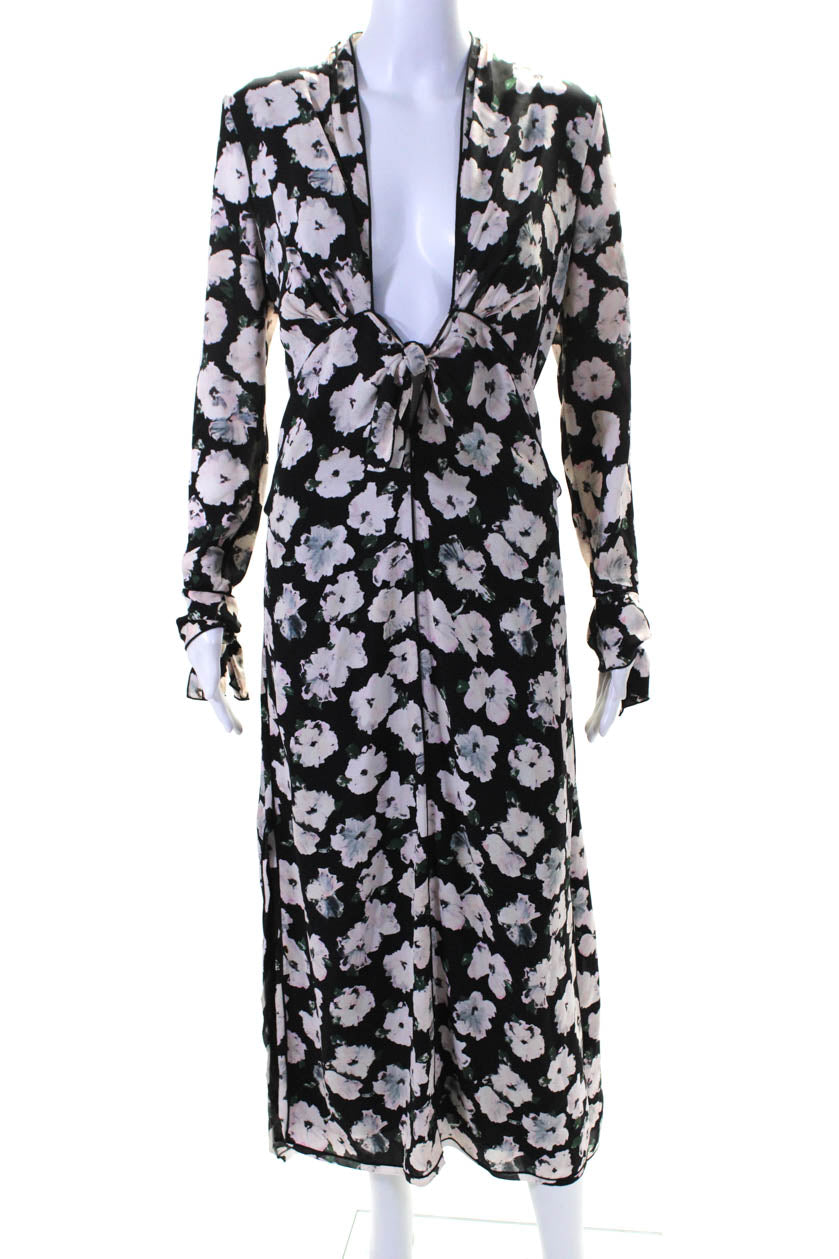 Proenza Schouler Damen Seide mit Blumenmuster Plunge Double Slit Maxi Kleid Schwarz