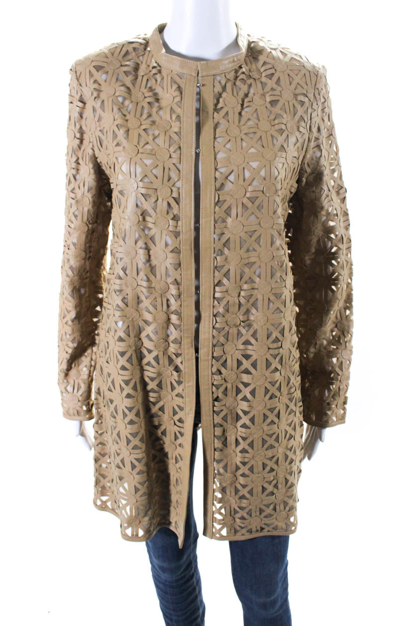 In Transit Damen Leder Haken Schließung Langarm Mantel Beige