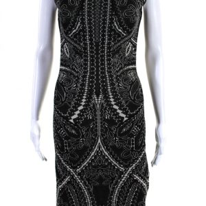 Alexander McQueen Damen abstrakte Muster ärmelloses Kleid schwarz weiß