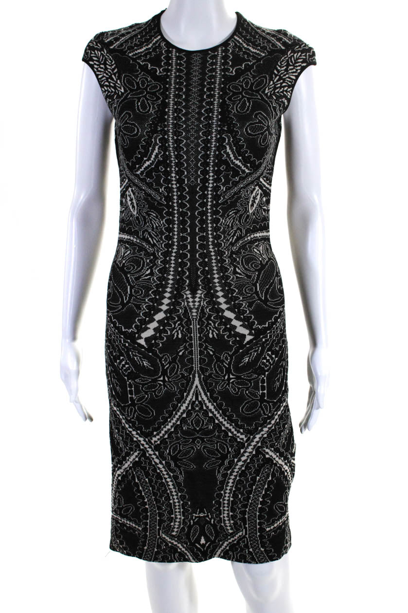 Alexander McQueen Damen abstrakte Muster ärmelloses Kleid schwarz weiß