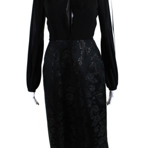 Dice Kayek Damen mit Blumenmuster Jacquard langen Ärmel Midi Schlitz Kleid schwarz – 7833609994300