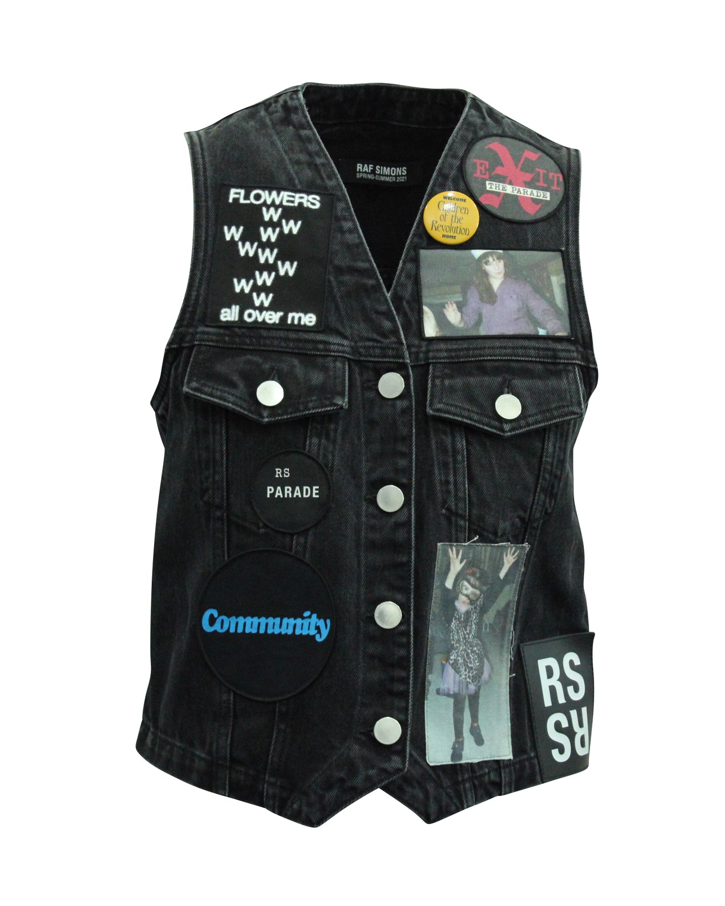Raf Simons Teenage Dreams Verzierter Denim Gilet aus schwarzer Baumwolle