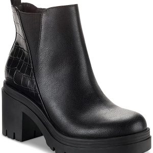 Veronikaa Damen Kunstleder Block Heel Chelsea Stiefel