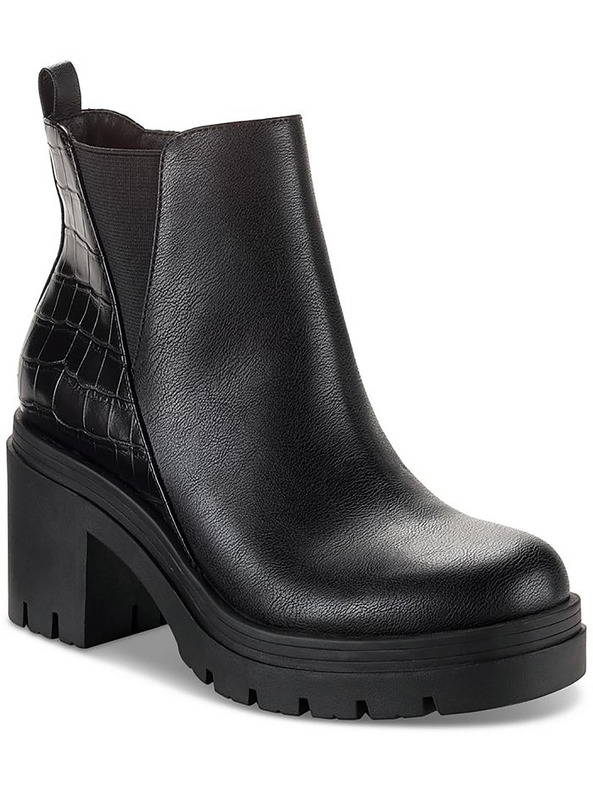 Veronikaa Damen Kunstleder Block Heel Chelsea Stiefel