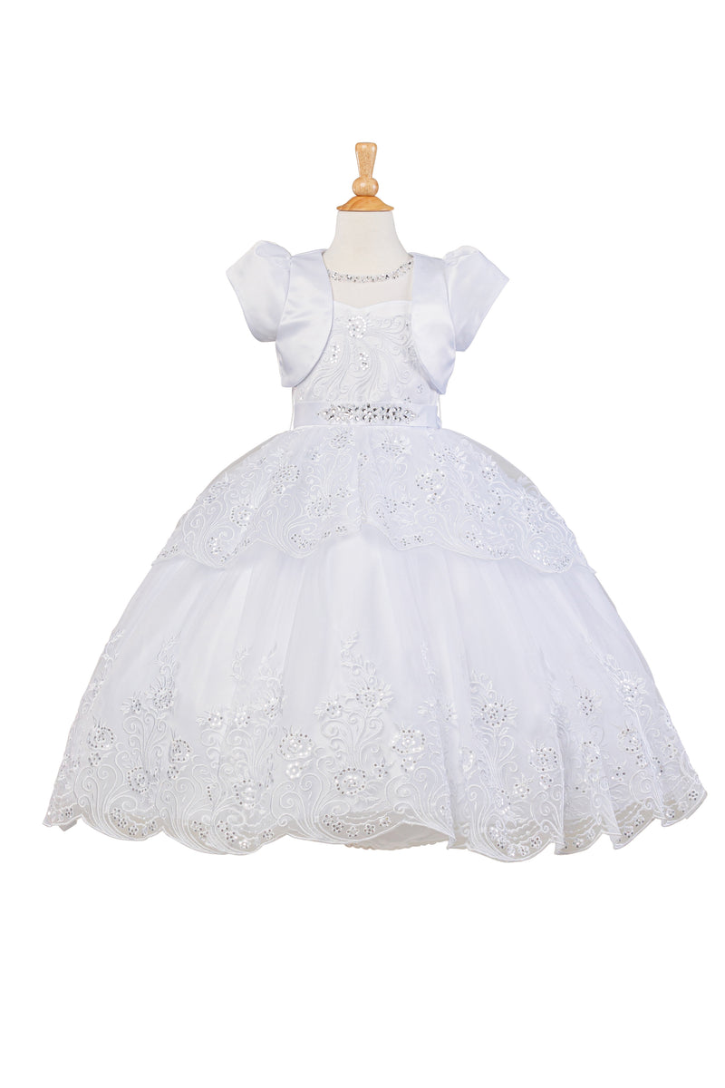 Kleine Mädchen weiße Schleife Strass Perle Bolero Blumenmädchen Kleid 2-6
