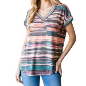 Multicolored V Neck oben in mehrfarbig – 7833701777468