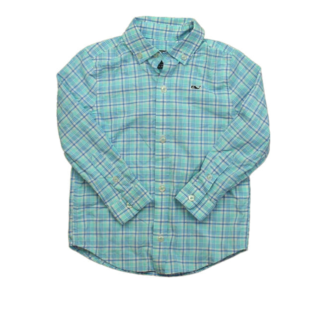 Vineyard Vines Jungen Blau kariert mit Knopfleiste Langarm