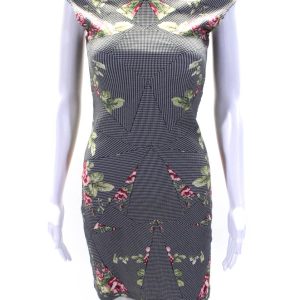 Alexander McQueen Damen Blumenmuster Kleid Schwarz Weiß