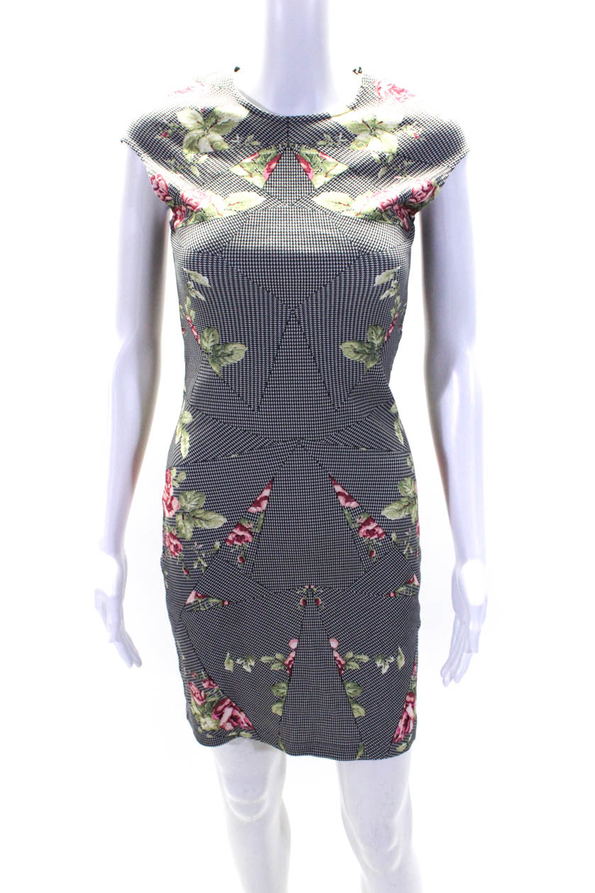 Alexander McQueen Damen Blumenmuster Kleid Schwarz Weiß