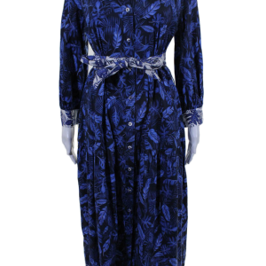 Purotatto Damen Baumwolle mit Blumenmuster colorblock geknöpft gestaffelt Kleid blau – 7833620807740