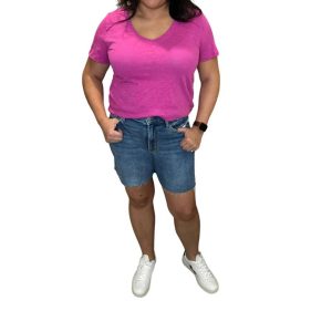 hohe Taille roh Saumshorts in mittlerer Waschung – 7833702760508