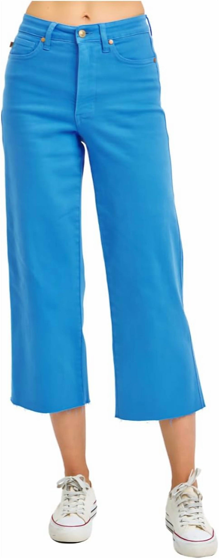 Hoher Bund Control Top Crop Jeans mit breitem Bein in Himmelblau