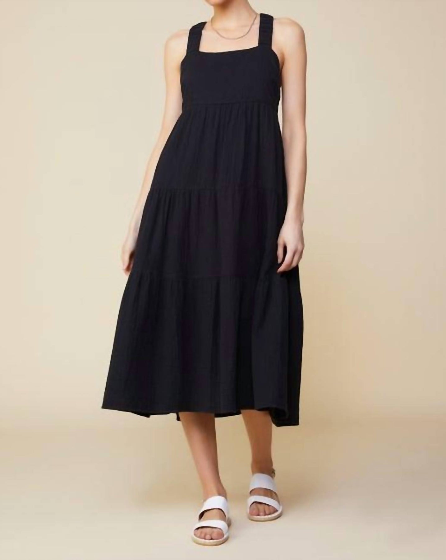 Midikleid aus Baumwolle mit Kreuzausschnitt in Schwarz