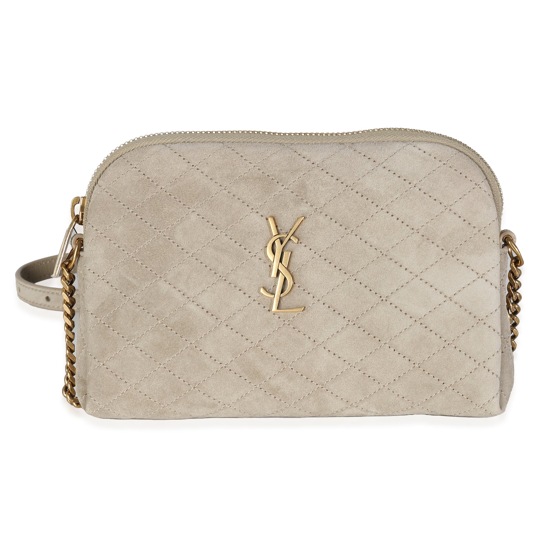 Saint Laurent Matt Gold gesteppte Wildleder Gaby Ripptasche