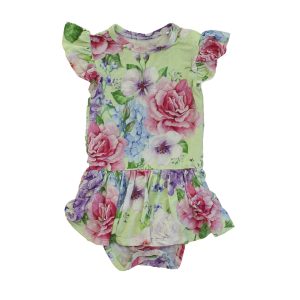 Posh Erdnuss Mädchen grün rosa violett blumiges Kleid – 7805995548732