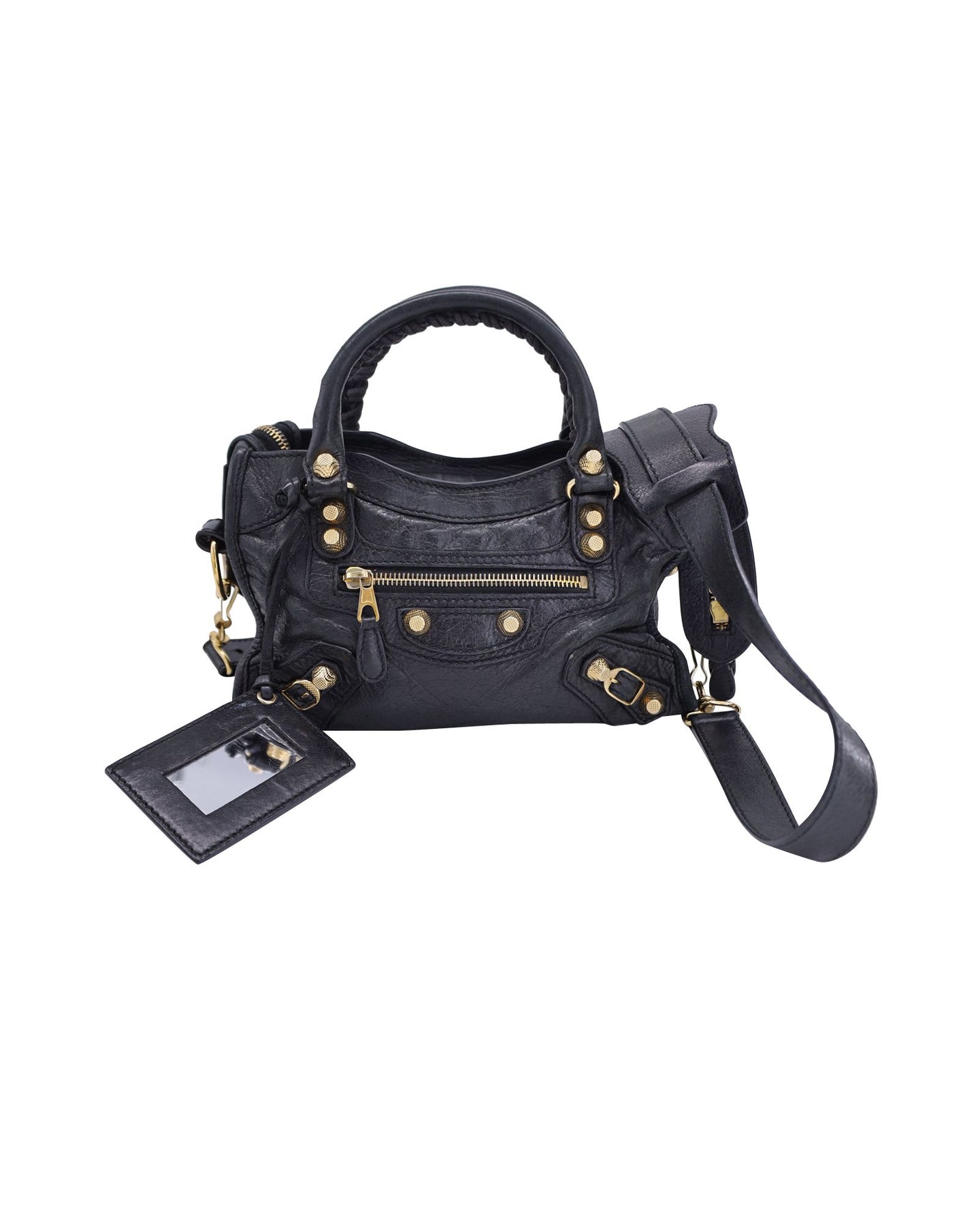 Balenciaga Motorrad Mini City Tasche aus schwarzem Lammleder
