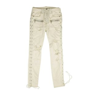 Unravel Project Washout Denim-Seite mit Schnürung Skinny Jeans – weiß